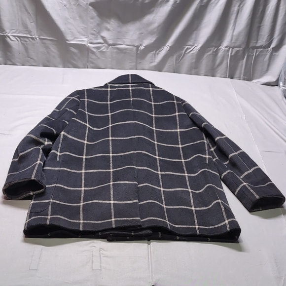Madewell Womens Hollis Double Breasted Black White Peacoat Windowpane Check Sz L - Picture 6 of 7